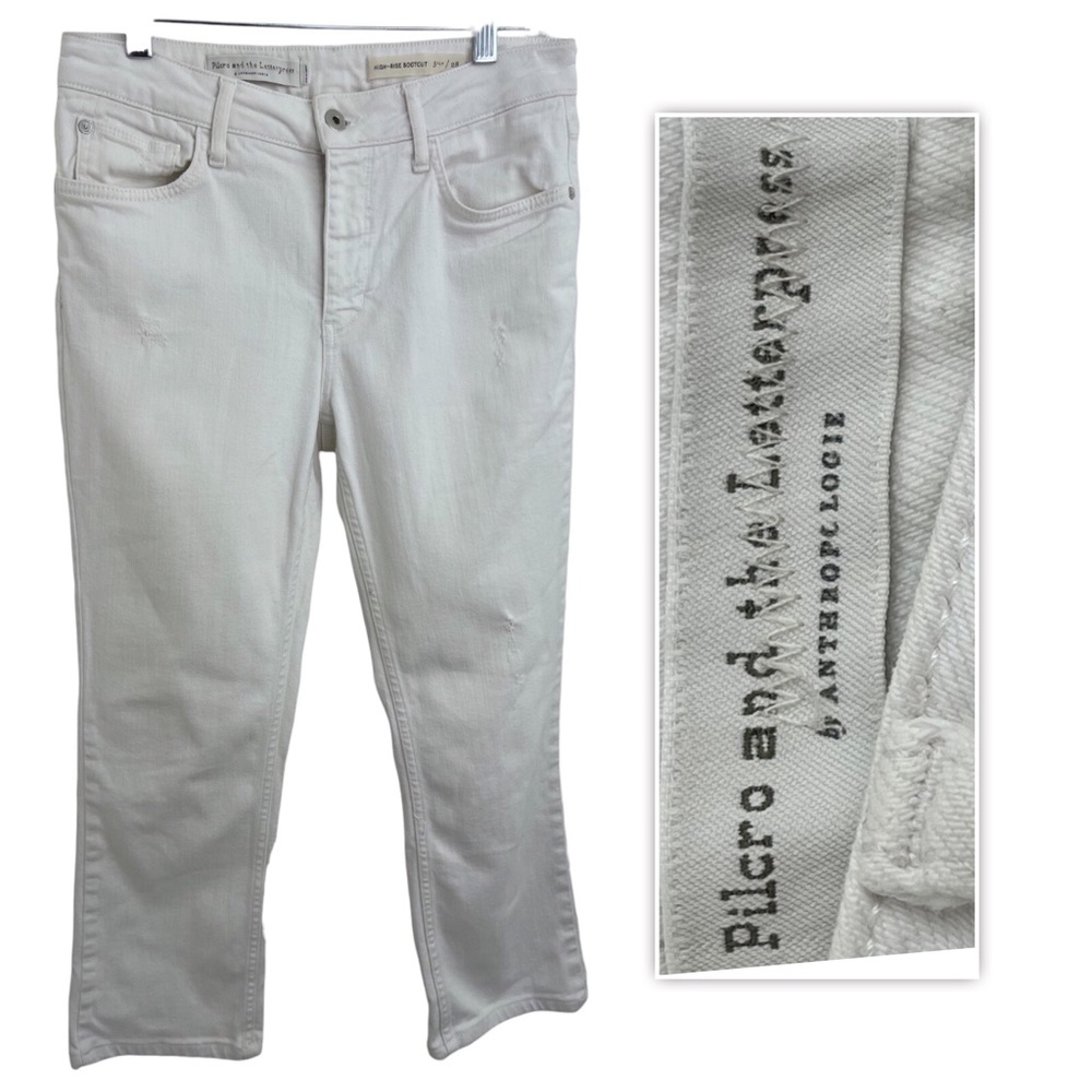 Anthropologie Pilcro & the Letterpress Women High Rise Bootcut Jeans White Sz 28